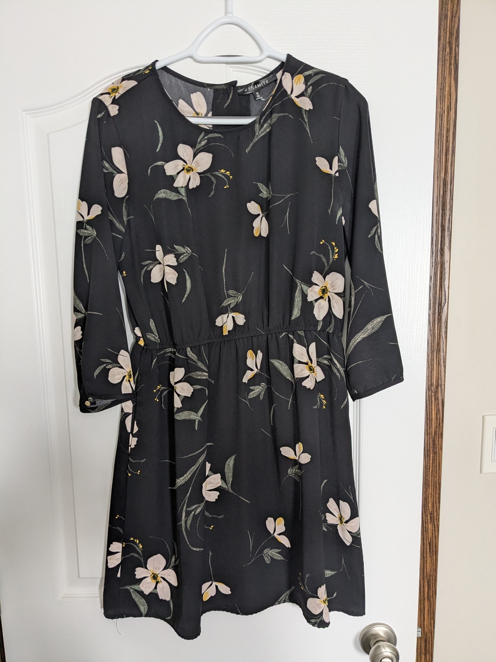 Dynamite Black Mini Dress with Cream Floral Print